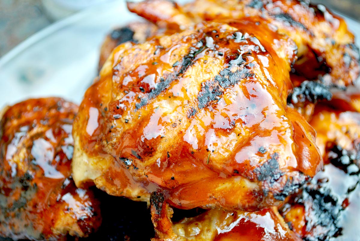 Grilled buffalo chicken thighs