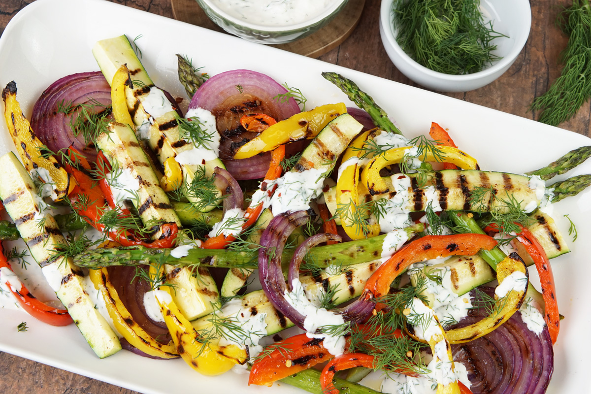 Grilled veggies with a creamy dill sauce