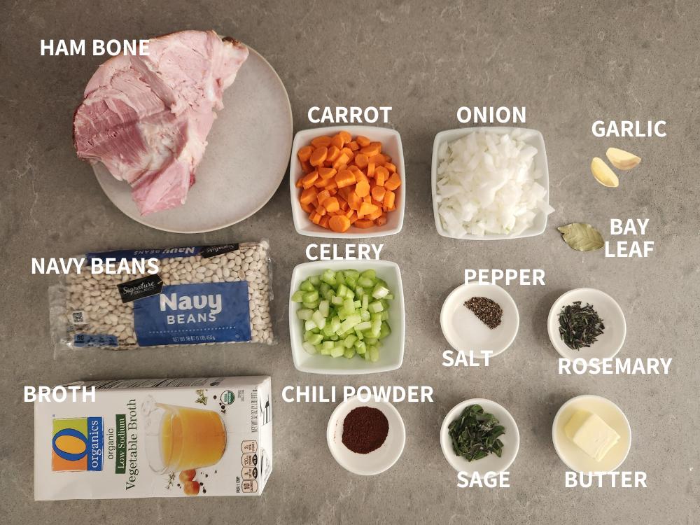 Ingredients for ham and bean soup