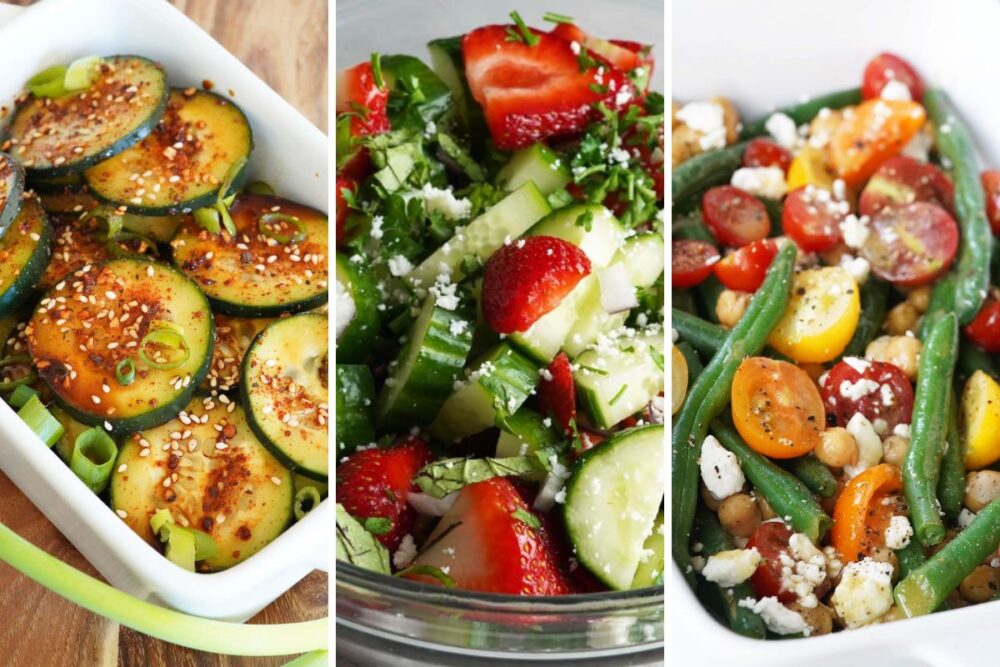 Korean cucumber salad, strawberry cucumber salad, green bean salad