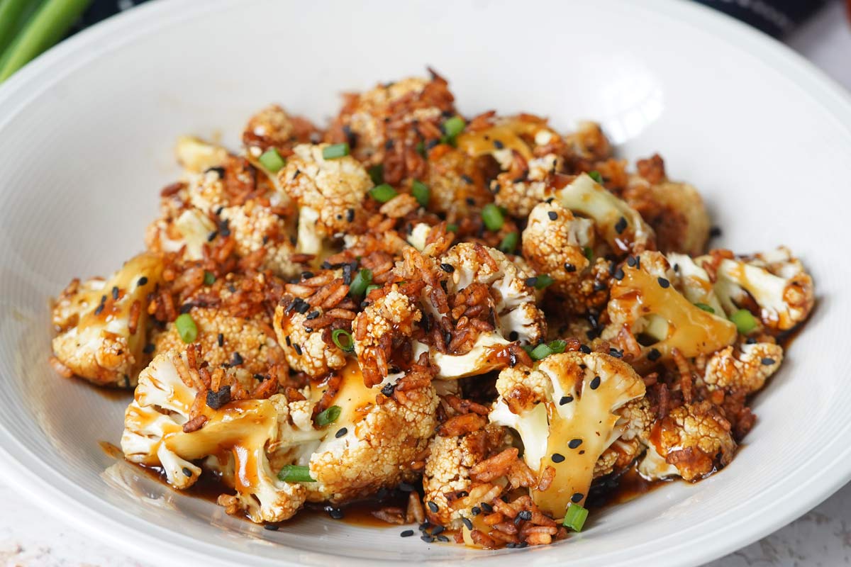 Honey soy cauliflower with crispy rice