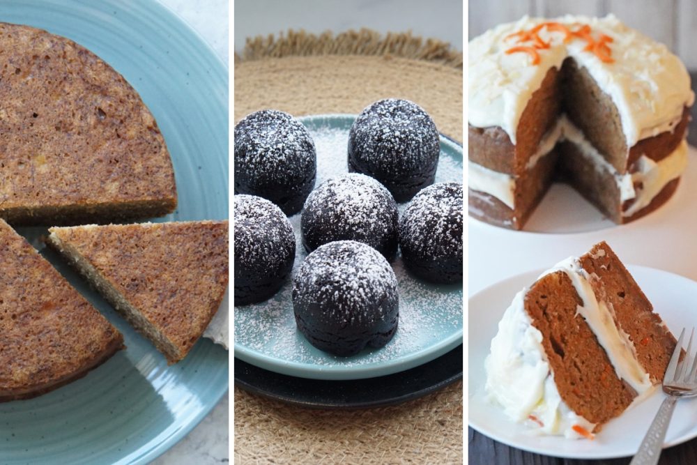 banana bread, brownie bites, and carrot cake