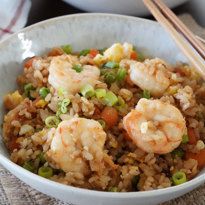 Shrimp fried rice in a bowl