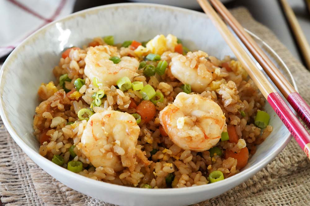 Shrimp fried rice in a bowl