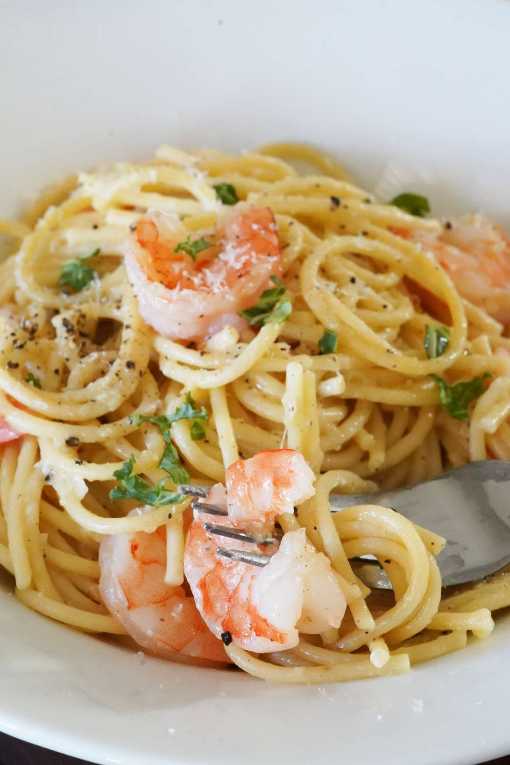 A bowl of Instant Pot Shrimp pasta