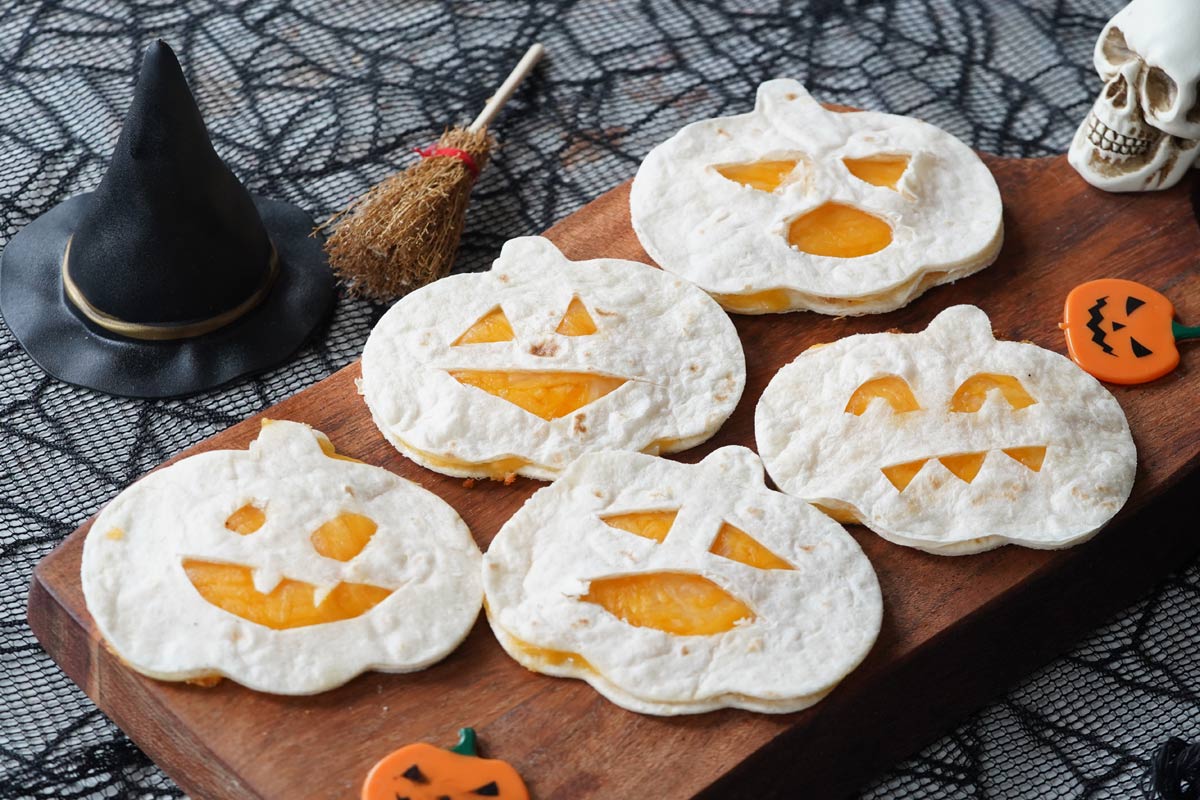 Jack o'lantern quesadillas