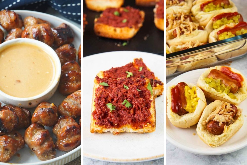 hasselback sausages, chorizo toast, and mini hot dogs