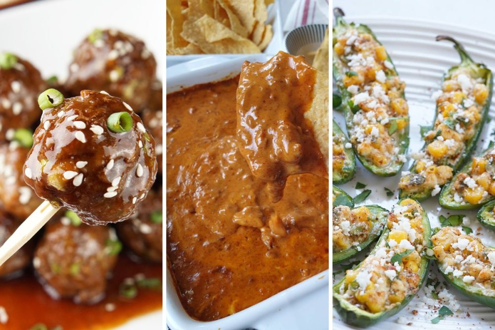 Mongolian meatballs, chili cheese dip, and street corn jalapeno poppers