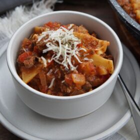 A bowl of skillet lasagna