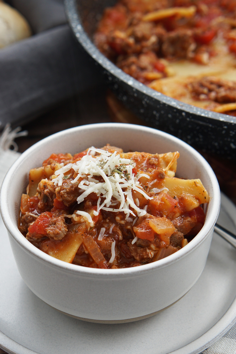 A bowl of skillet lasagna