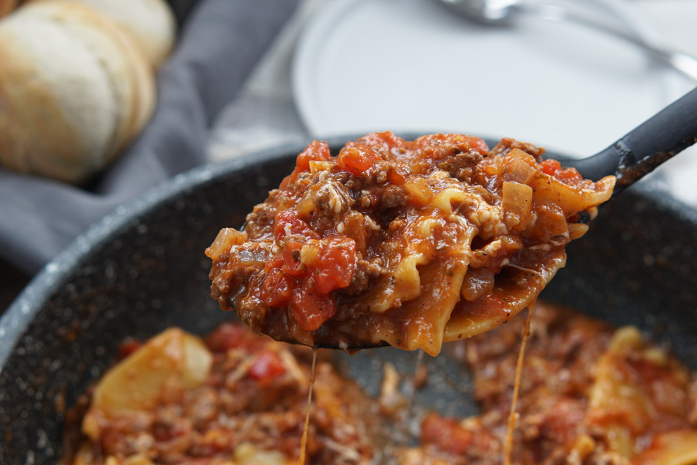 a scoop of skillet lasagna