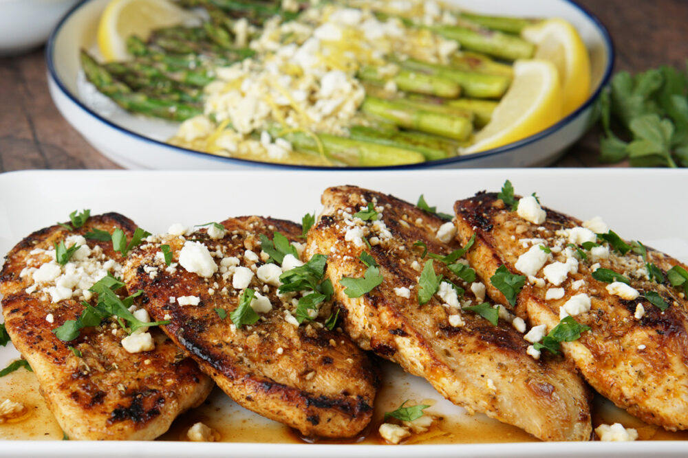 Lemon feta chicken and asparagus