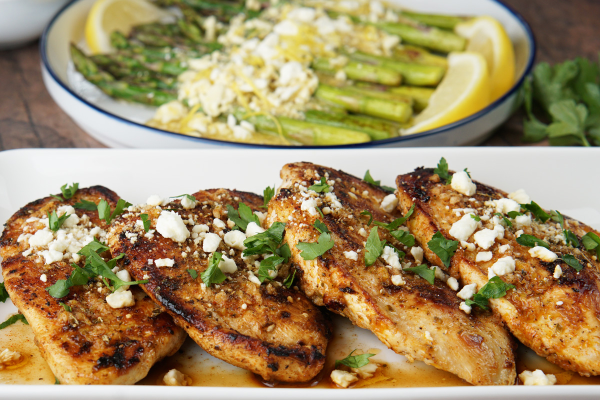 Lemon feta chicken and asparagus