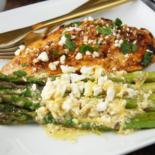 Lemon feta chicken and asparagus