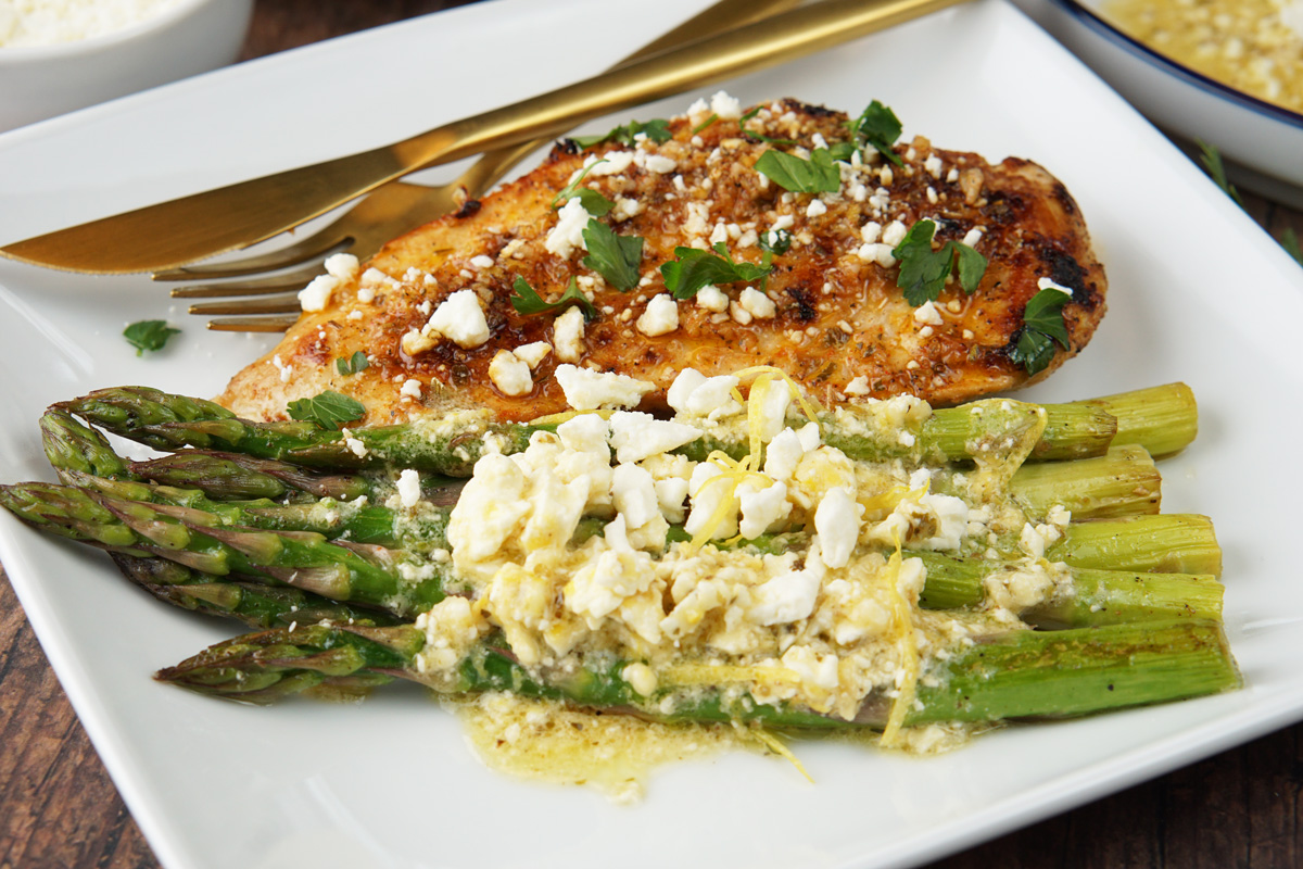 Lemon feta chicken and asparagus