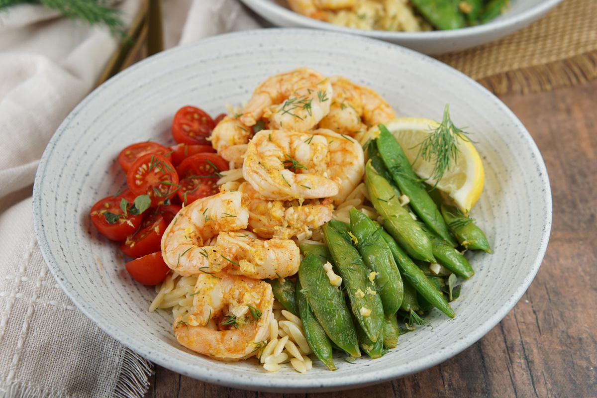 Lemon pepper shrimp and orzo bowl