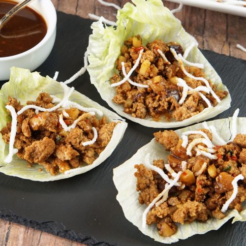 Lettuce wraps with sautéed snap peas