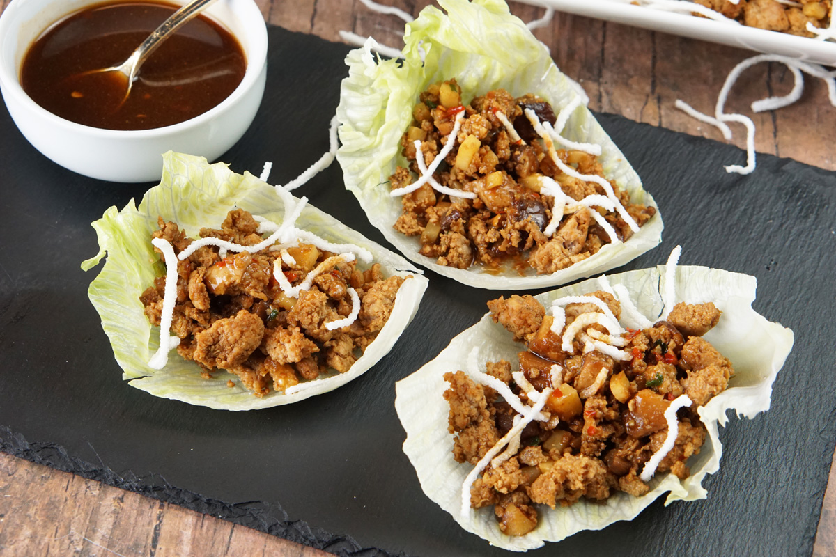 Lettuce wraps with sautéed snap peas