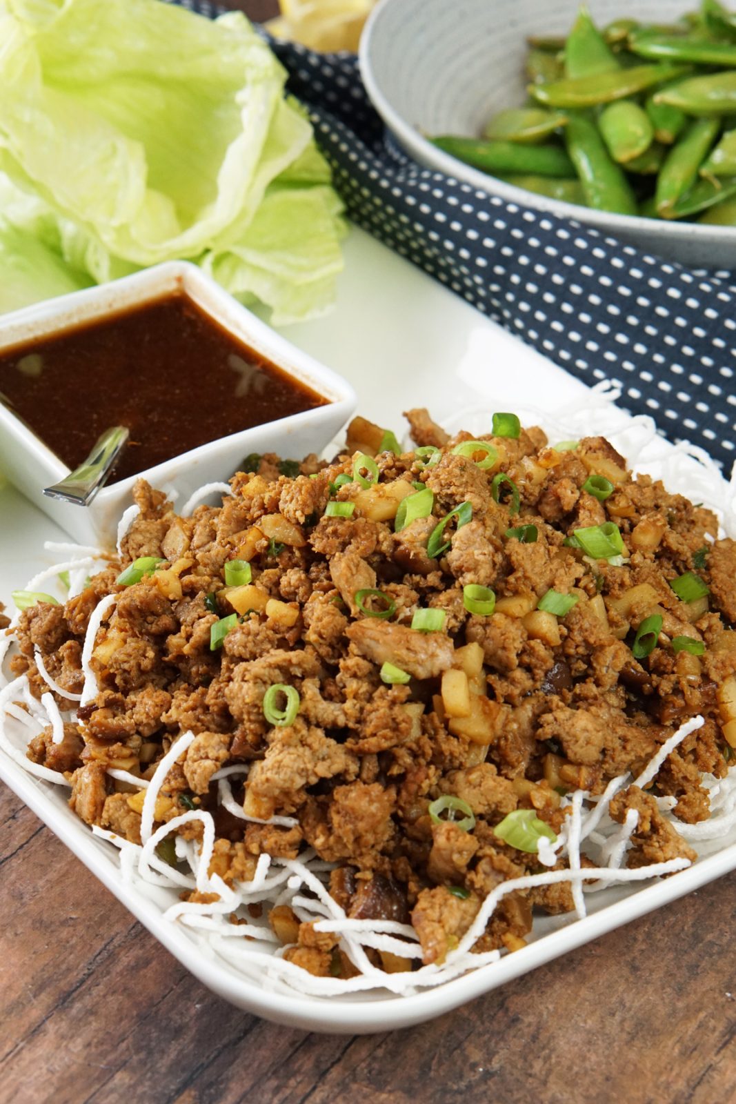 Lettuce wraps with sautéed snap peas