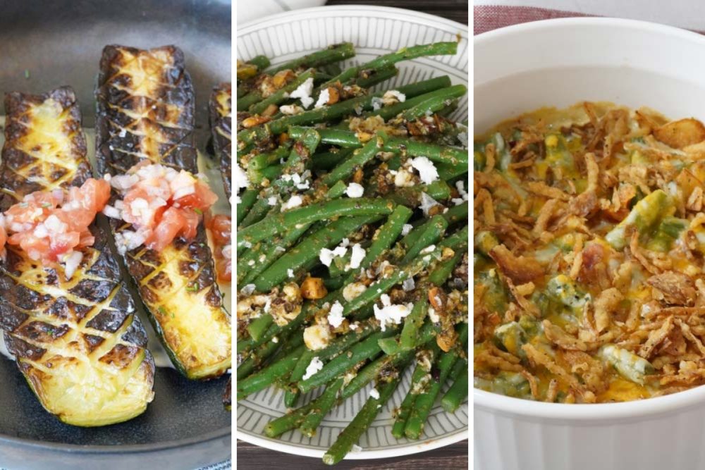 Thomas Keller zucchini, green beans with pesto, and green bean casserole