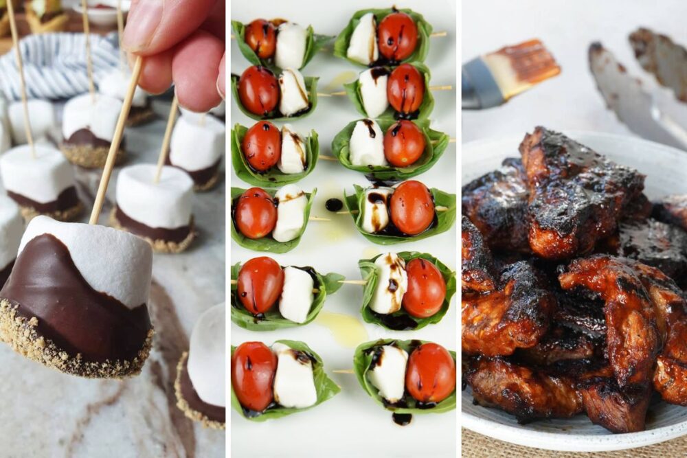 s'more bites, caprese bites, and riblets