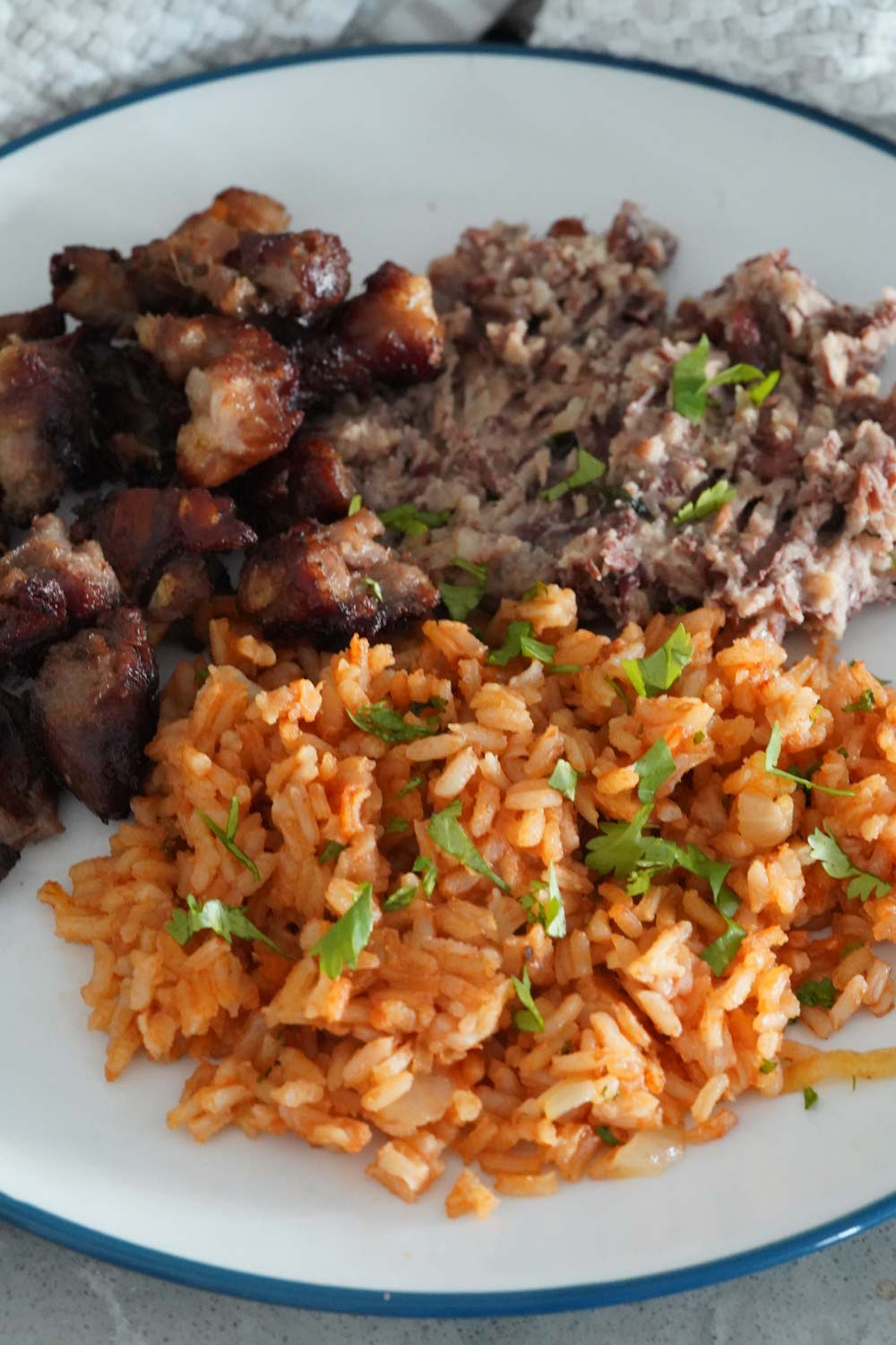 Mexican red rice and carnitas