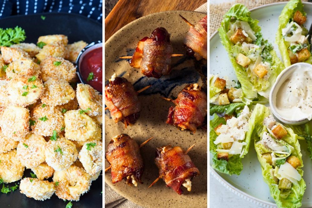 toasted tortellini, bacon wrapped dates, and caesar salad cups