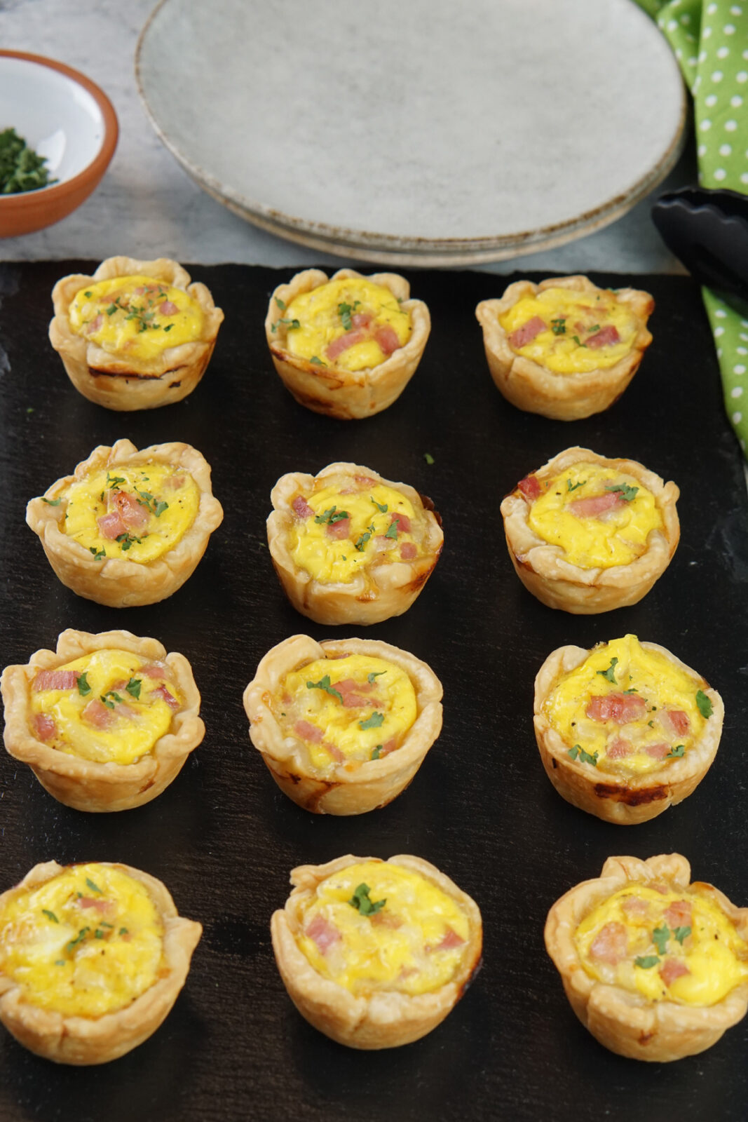 mini ham and cheese quiches