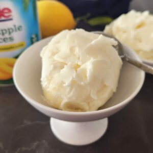 Pineapple sorbet in a bowl