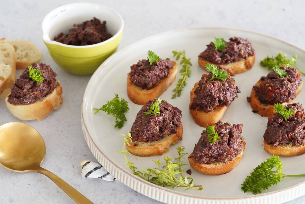 Olive tapenade crostini