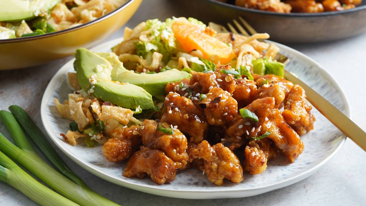 orange chicken and salad