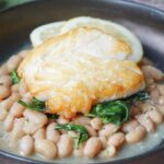 pan fried halibut and white beans