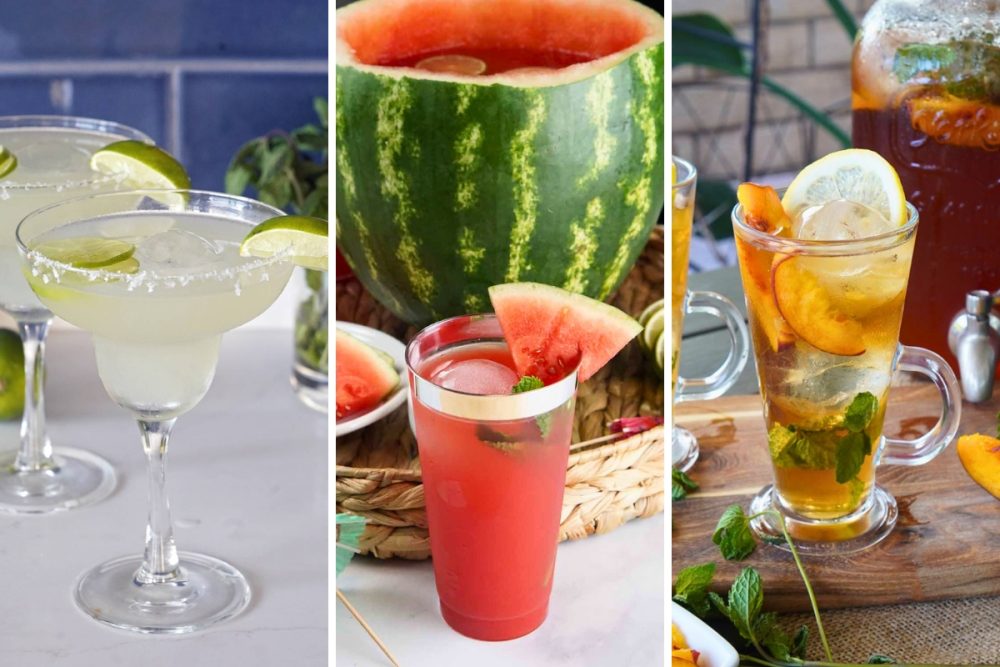 Batch margaritas, watermelon agua fresca, and peach iced tea