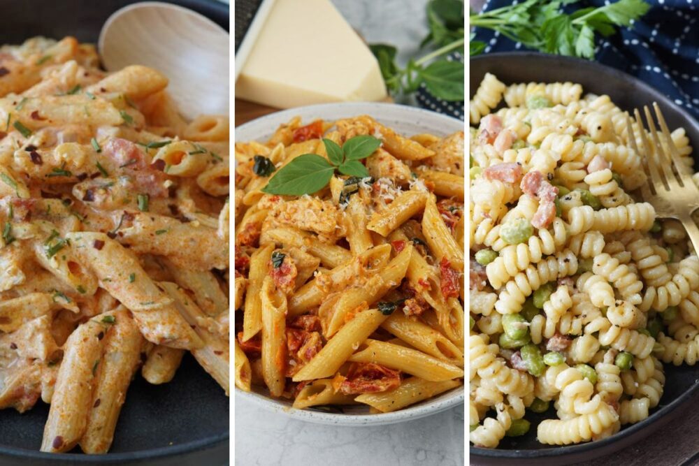 Buffalo chicken pasta, marry me pasta and lemon pancetta pasta