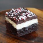 A peppermint bark brownie