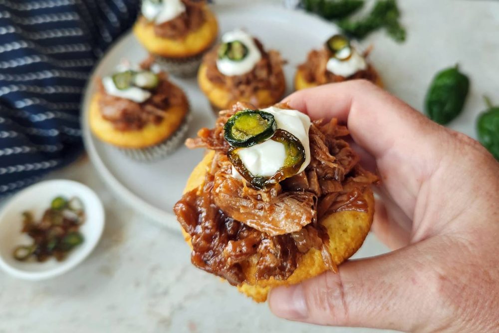 Pulled pork cornbread muffins