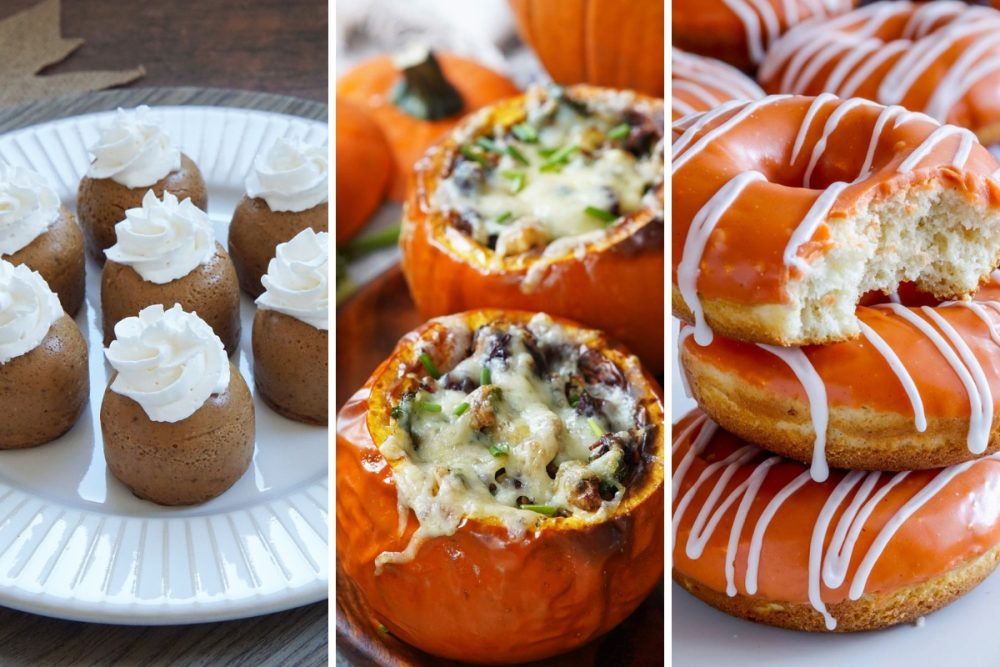 Instant Pot pumpkin pie bites, stuffed pumpkins, and pumpkin glazed donuts