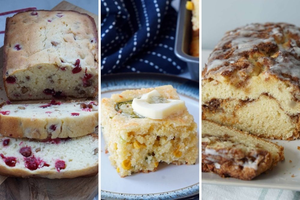 cranberry bread, cheesy jalapeno bread, and apple cinnamon bread