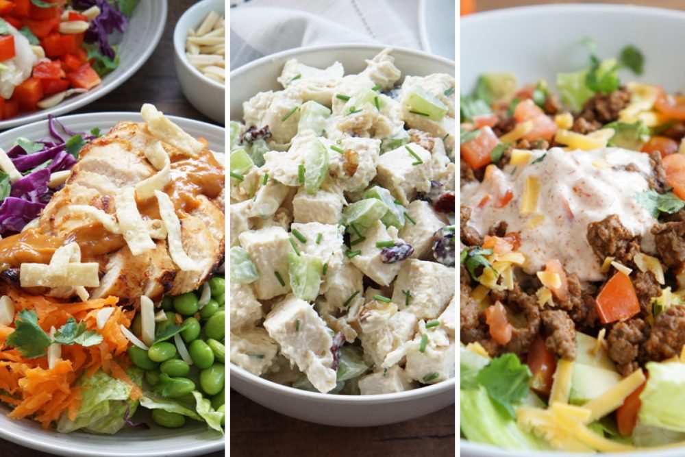 Thai chicken salad, chicken salad, and taco salad