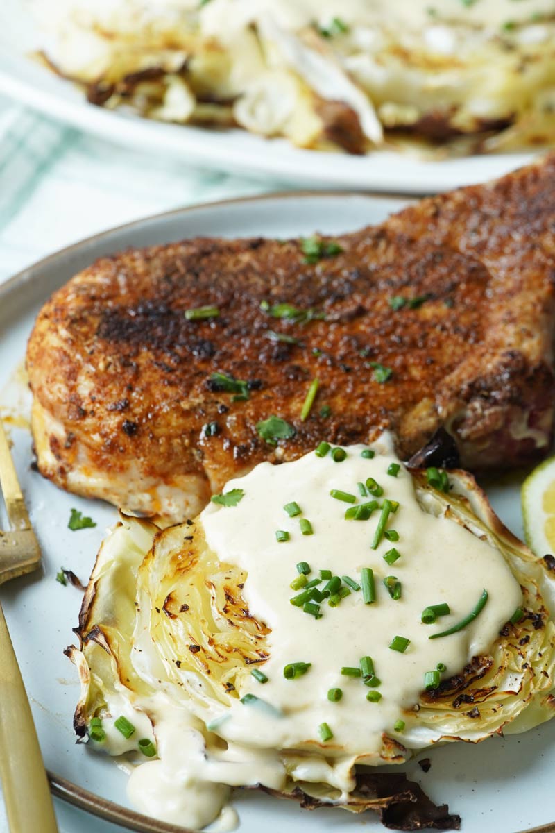 roasted cabbage with mustard sauce