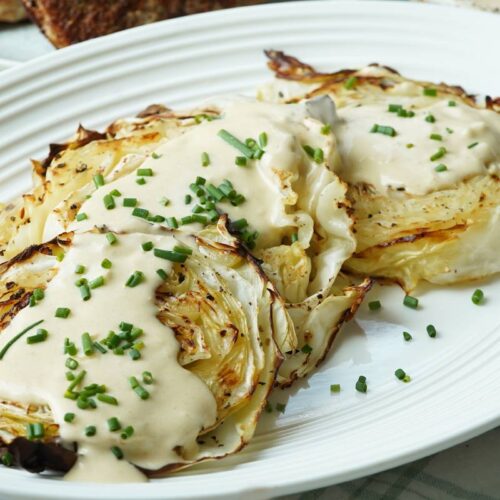 roasted cabbage with mustard sauce