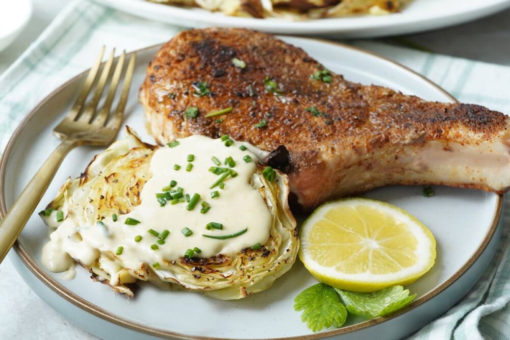 roasted cabbage with mustard sauce