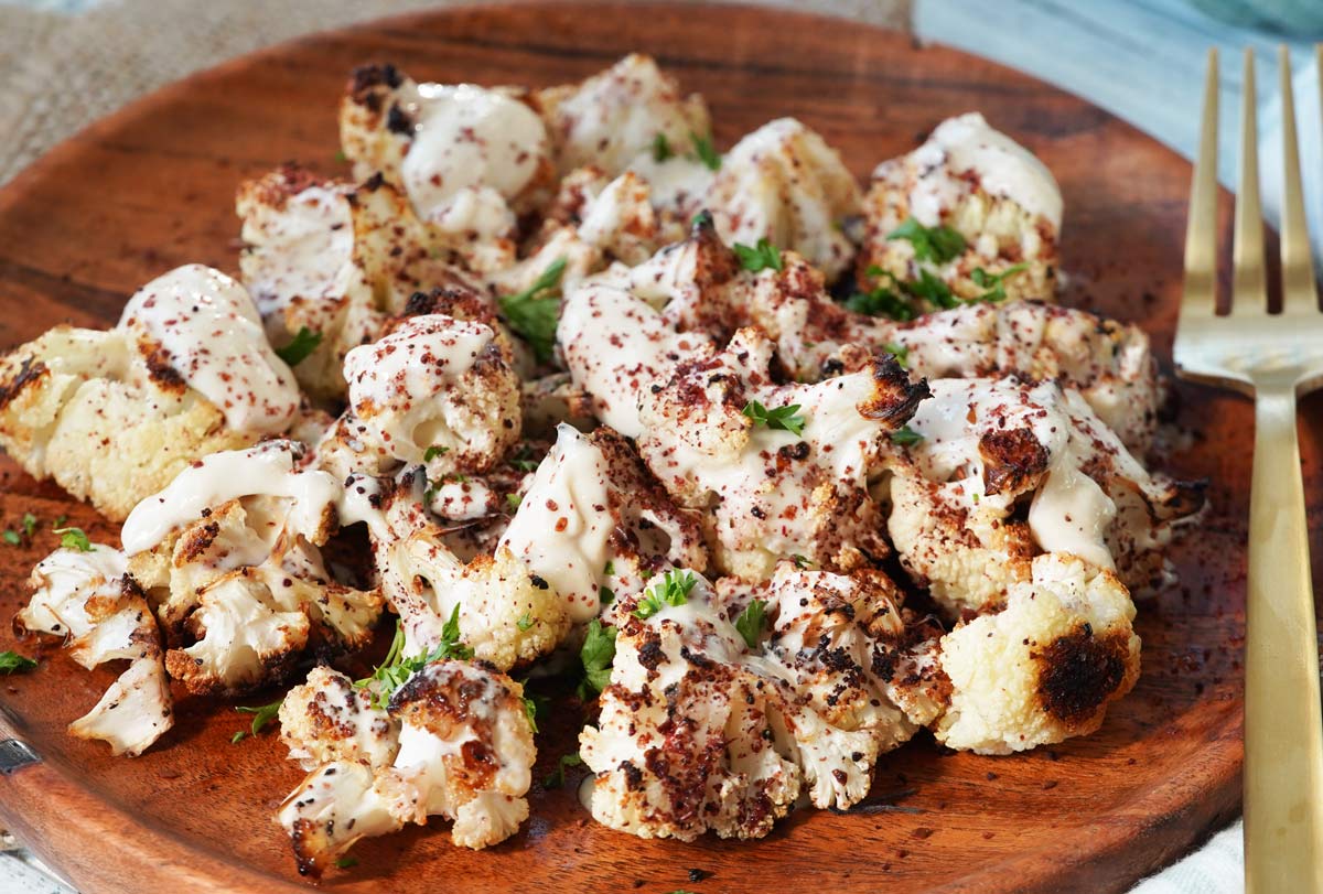Roasted cauliflower with tahini and sumac