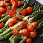 roasted parmesan asparagus with tomatoes