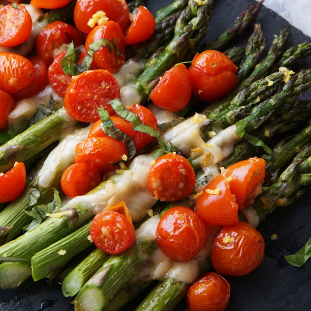 Roasted Parmesan Asparagus with Tomatoes