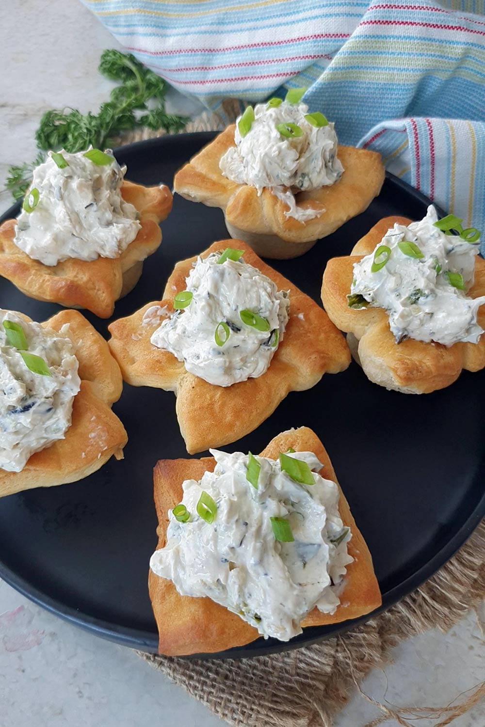 Charred scallion dip crescent roll bites