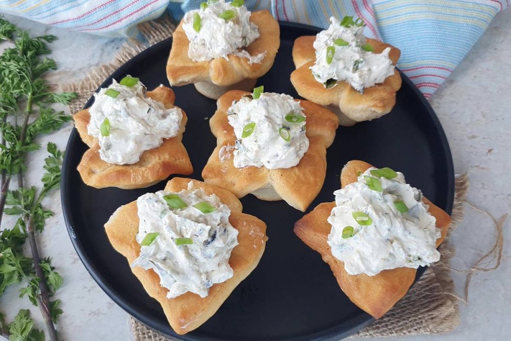 Charred scallion dip crescent roll bites