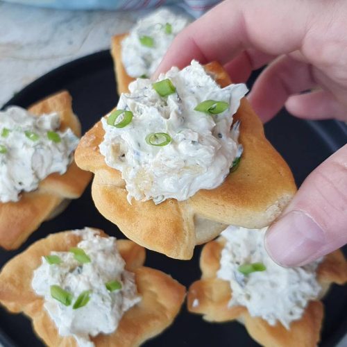 Charred scallion dip crescent roll bites