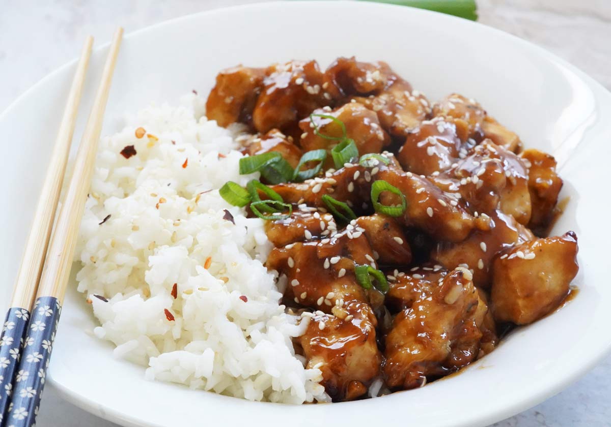 Sesame chicken and rice