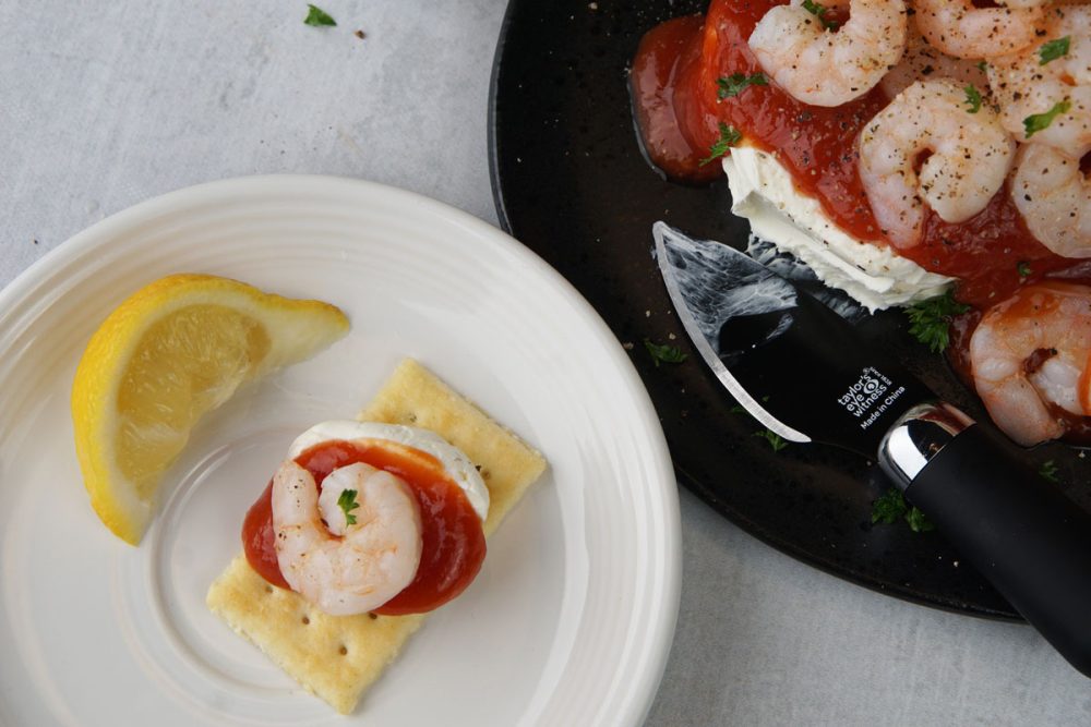 Shrimp & cream cheese on crackers